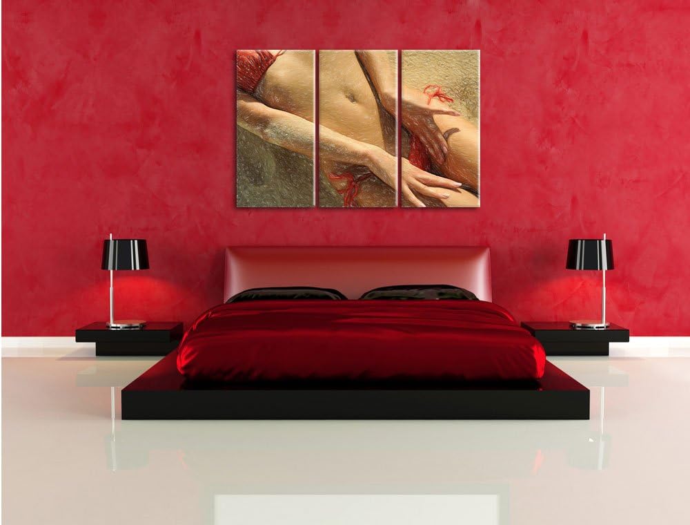 Pixxprint Sexy Frau im Bikini am Strand als Leinwandbild/Grösse: 3 Teilig (120x80) cm/Wandbild/Kunst