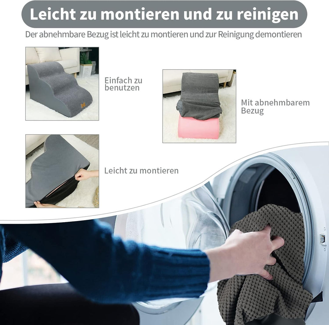 Nepfaivy Hundetreppe für Kleine Hunde 3-Stufig, Haustiertreppe für Bett und Sofa aus Hochdichtem Sch