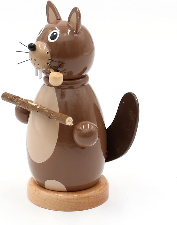 Dekohelden24 Holz Räuchermann, Räucherfigur, Räuchermännchen als Biber mit Holzbrett in braun, Gröss