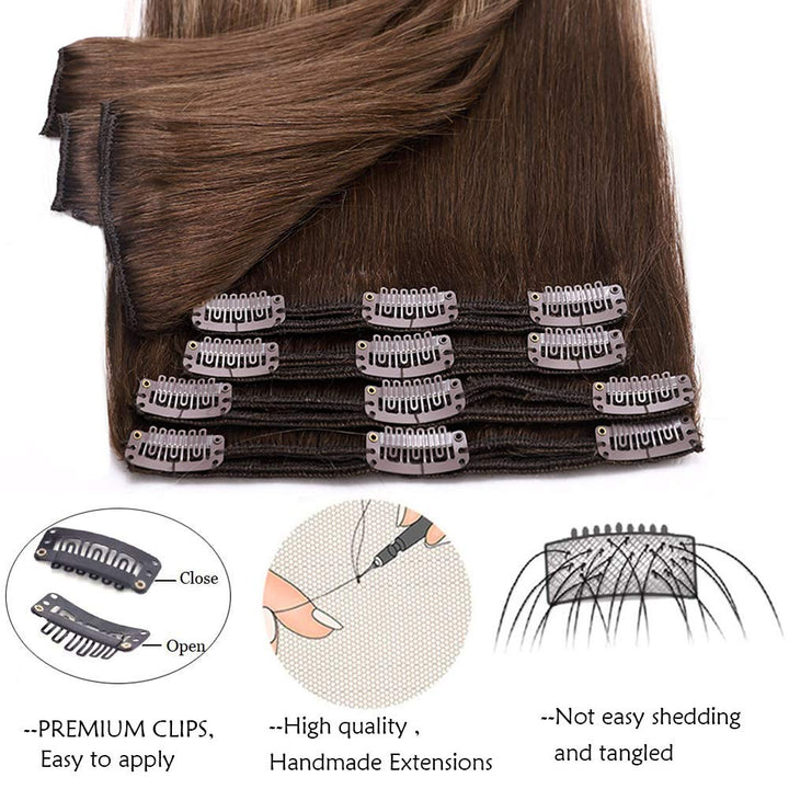 SEGO Clip in Extensions Echthaar Doppelt Tressen Haarverlängerung 8 Teilig 100% Remy Hair für Komple