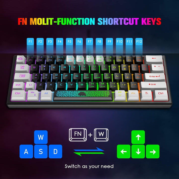 Mini 60% Gaming-Tastatur, Membran Game Keyboard mit Halbmechanisch Tasten, Optical RGB-Chroma-Backli