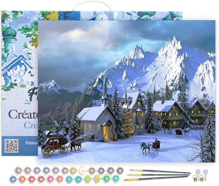 Figured'Art Malen Nach Zahlen Erwachsene Mit Rahmen Winter in den Alpen - Paint by Numbers Basteln D