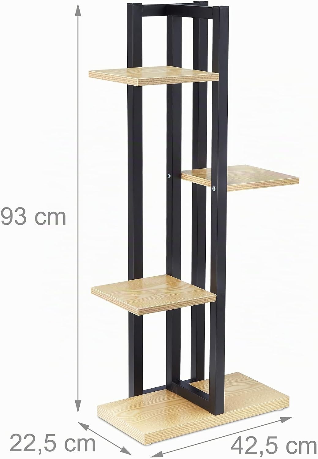 Relaxdays Blumenregal Metall, 4-stufige Indoor Blumentreppe, Holzoptik, HxBxT: 93x42,5x22,5 cm, Pfla
