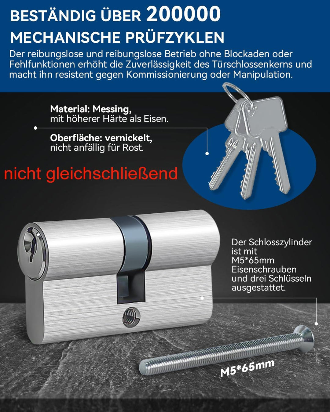AceMining Schliesszylinder, 30/40mm Zylinderschloss mit 3 Schlüssel 2 Pack, 70mm Türzylinder, Schlie