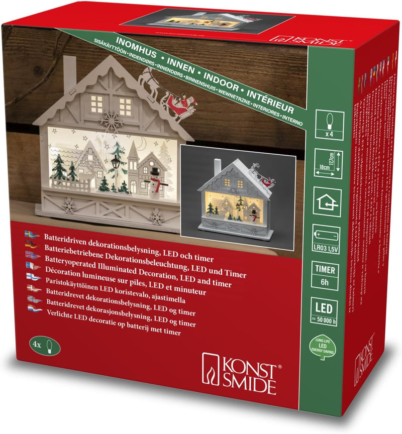 Konstsmide LED Holzsilhouette "Haus", weiss, 6H Timer, 4 warm weisse Dioden, batteriebetrieben, Inne