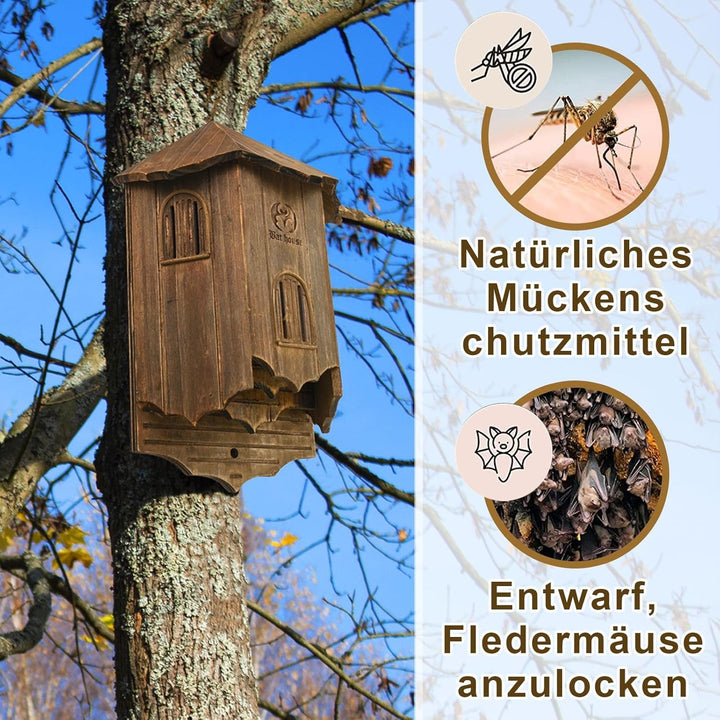 Burg Fledermaushaus aus Holz für den Aussenbereich – Grosse Box mit drei Kammern, perfekt entworfen,