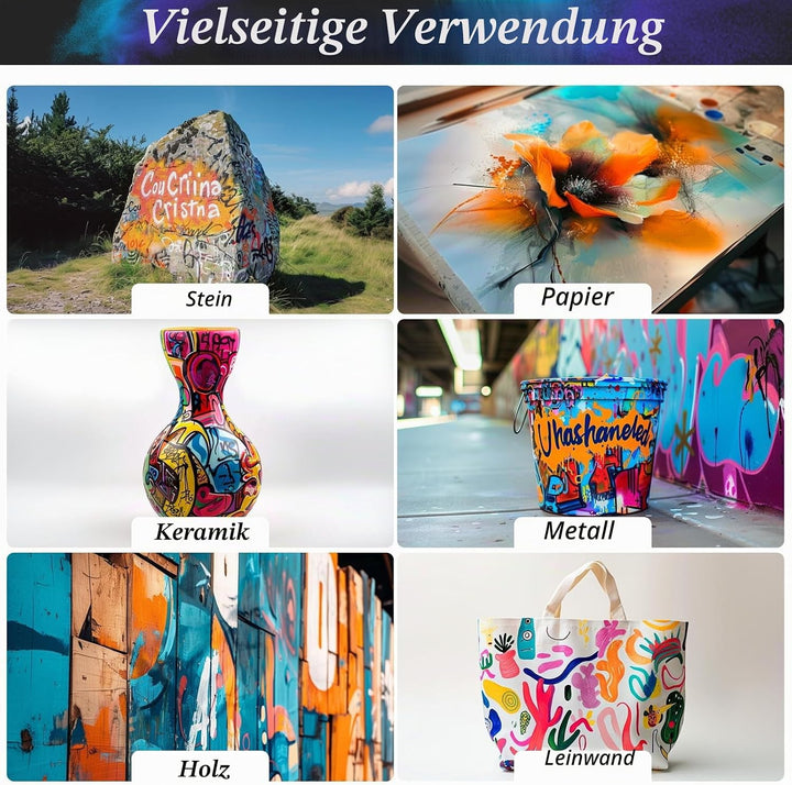 FansArriche Airbrush Farbe, 44 Farben+6 Verdünner, Acryl-Luftpinsel-Set, blickdichte und neon Farben