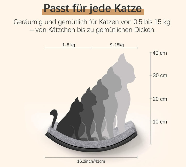 Gebogenes Katzen-Wandregal, Katzen Kletterwand mit Schaumstoffmatte, Wandmontiertes Massivholz Katze