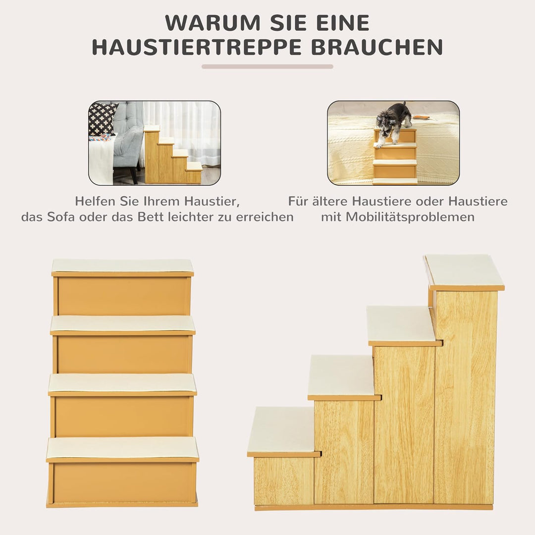PawHut Haustiertreppe 4-stufige Hundetreppe Katzentreppe Einstiegshilfe mit Rutschfester Matte Haust