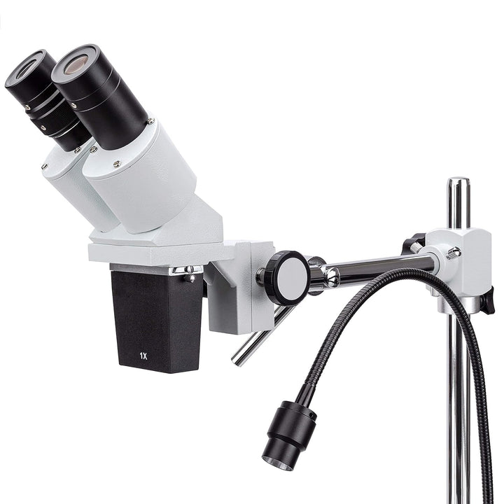 AmScope SE400-Z Kompaktes Stereo-Boom-Arm-Mikroskop mit Fester Linse und Schwanenhals-LED-Licht, 10X