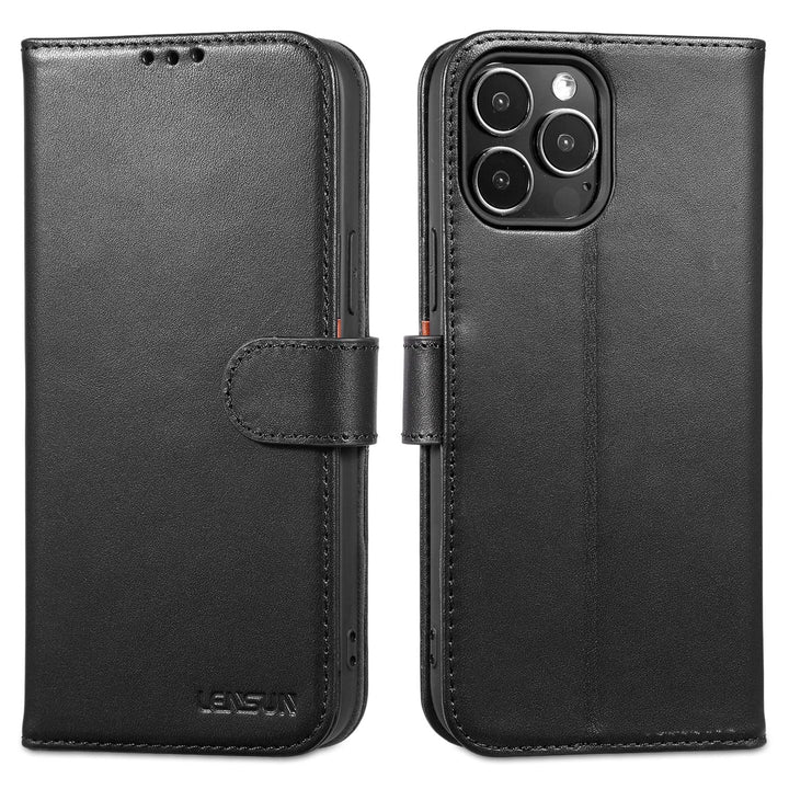 LENSUN Echtleder Hülle für iPhone 13 Pro Max, Handyhülle [Echtes Leder][3 Kartenfächer][RFID Schutz]