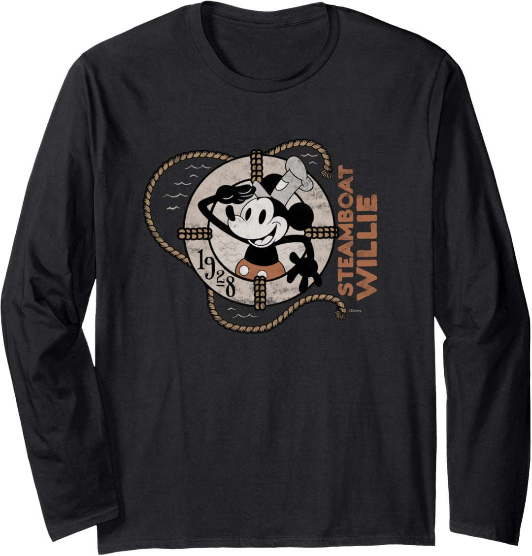 Disney 100 Mickey Mouse Steamboat Willie Distressed D100 Langarmshirt