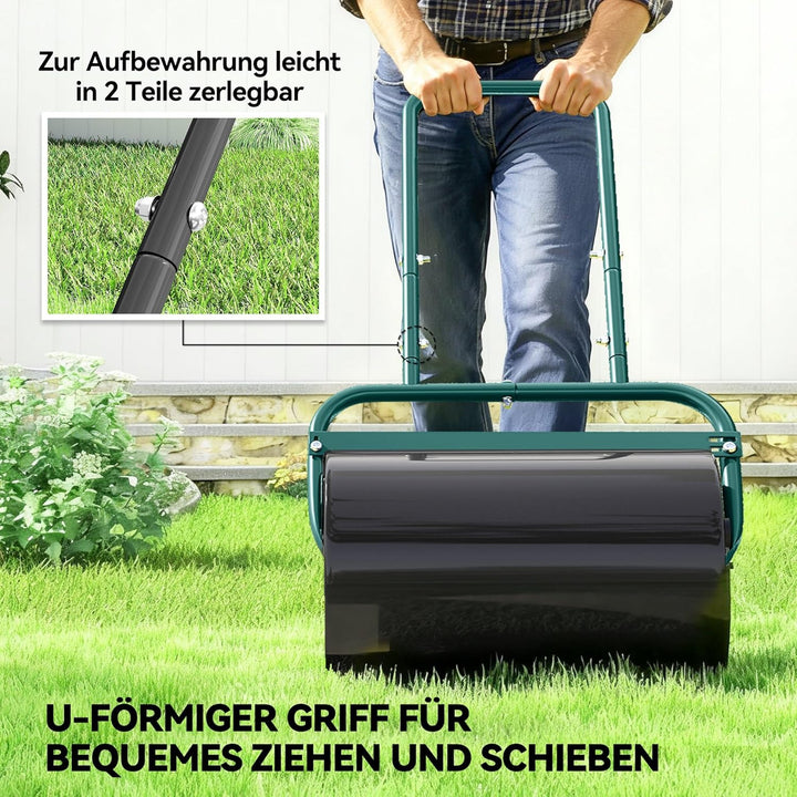 Outsunny Rasenwalze Gartenwalze befüllbar mit Wasser oder Sand, 50cm Breite Handwalze mit U-Griff, 3