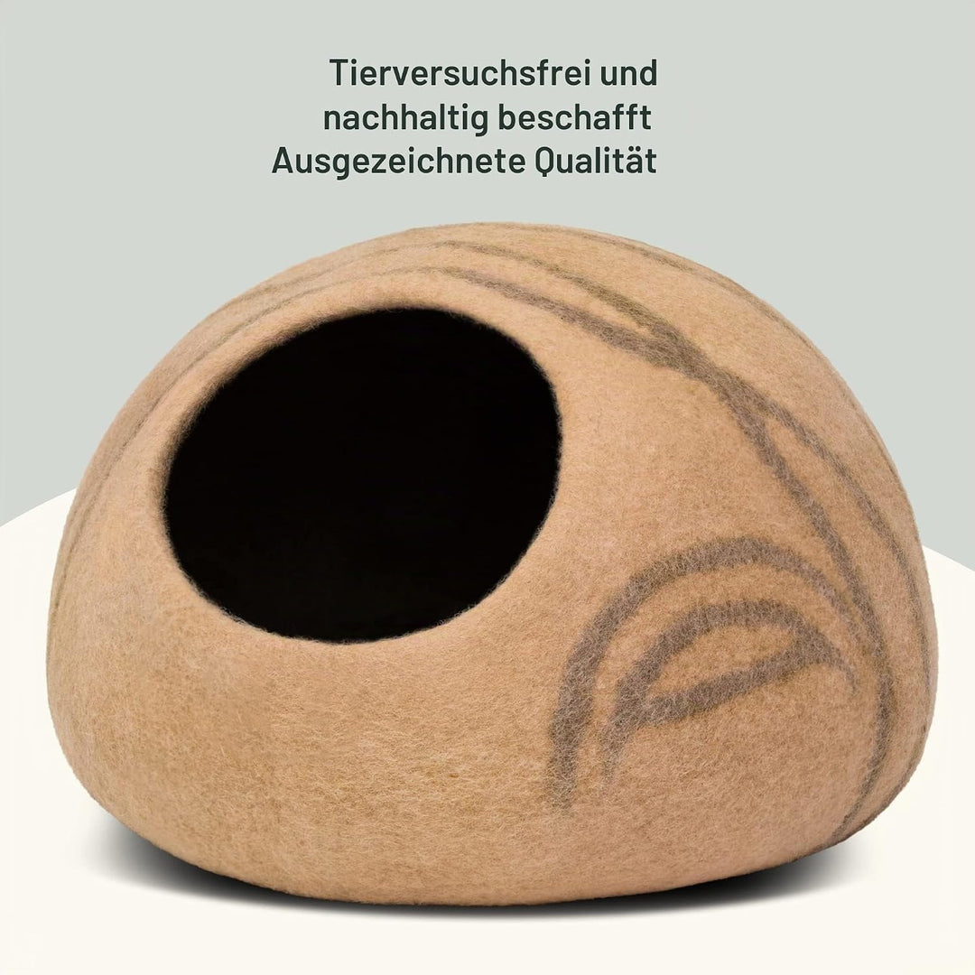 MEOWFIA Katzenbett Höhle – Umweltfreundliche Betten aus 100% Merinowolle für Katzen und Kätzchen (L,
