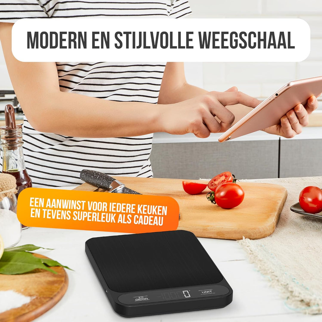 Strex Küchenwaage Digital - Waage Küche - 1 g bis 10 kg - Tarra Funktion - Inklusive Batterien - Sch