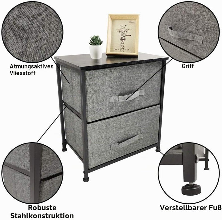 KKTONER Kommode aus Stoff Schubladenschrank mit 2 Ebenen Schubladen Stoffschrank Nightstancd Schwarz