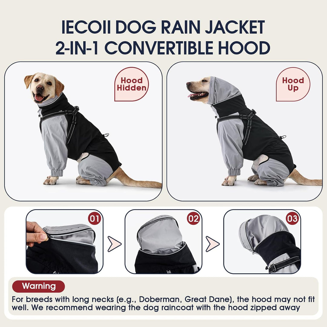 IECOii Hundemantel wasserdicht Winter Full-Body 4-Leg mit Kapuze,Reissverschluss und eingebautem Ges