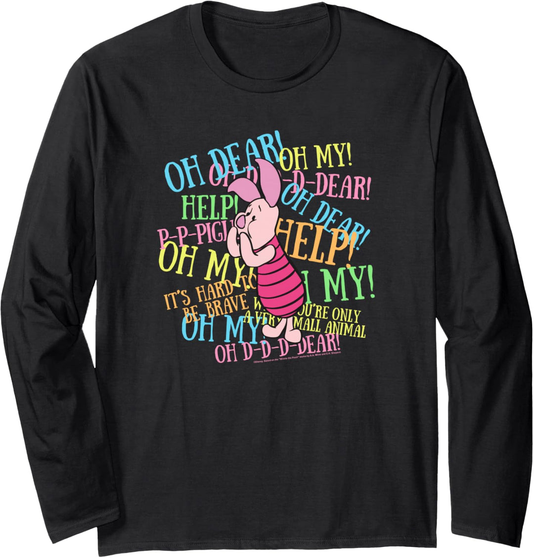 Disney Winnie The Pooh Piglet Scared Quotes Langarmshirt