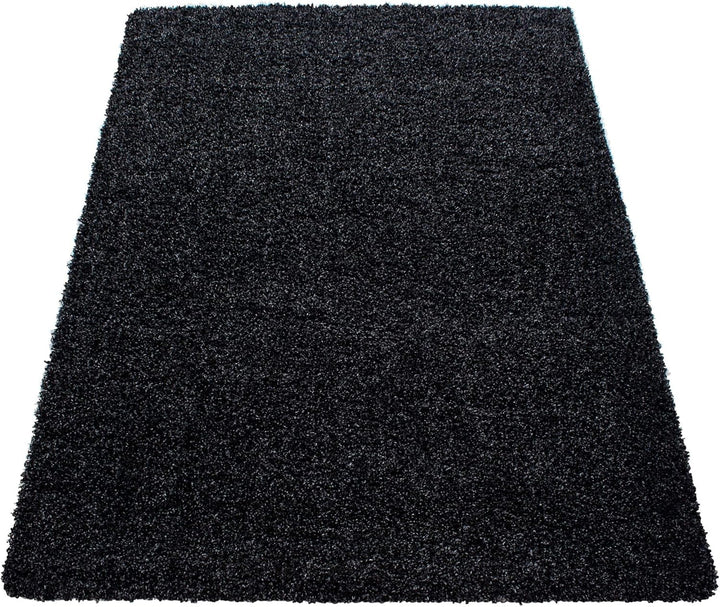 Carpetsale24 Teppich Wohnzimmer 120 x 170 cm Anthrazit Shaggy Hochflor Einfarbig Modern Design - Fla