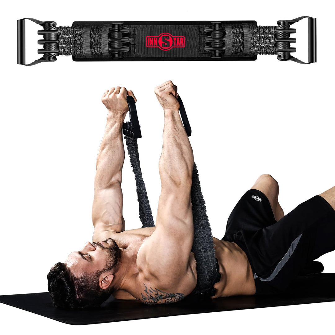 INNSTAR Tragbares Bankdrücken Widerstandsbänder, Verstellbare Bench Press Bands mit 91cm Fitness Sta