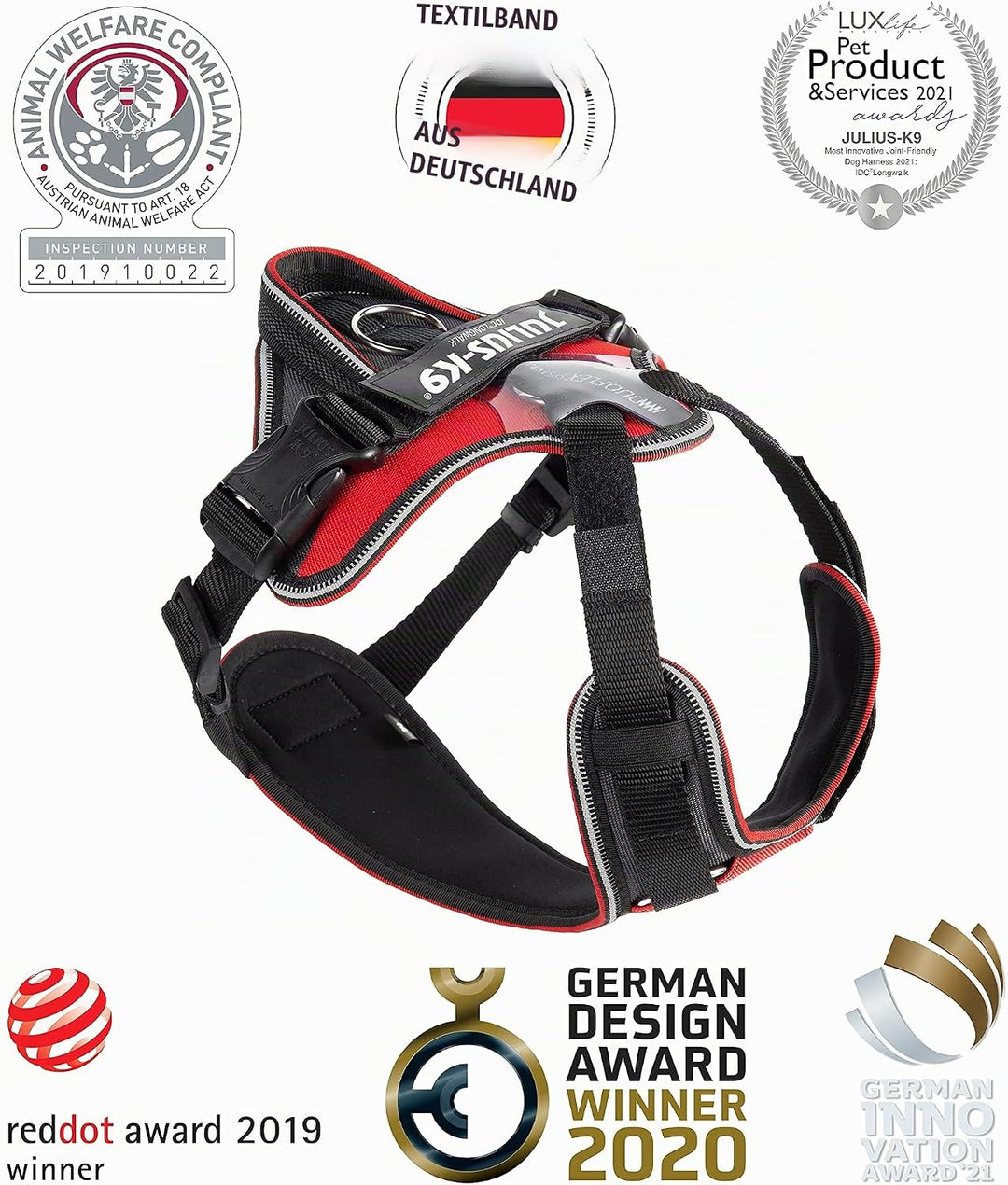 IDC Longwalk Geschirr, Rot-Grau, Grösse: 2XL Rot-Grau 2XL, Rot-Grau 2XL