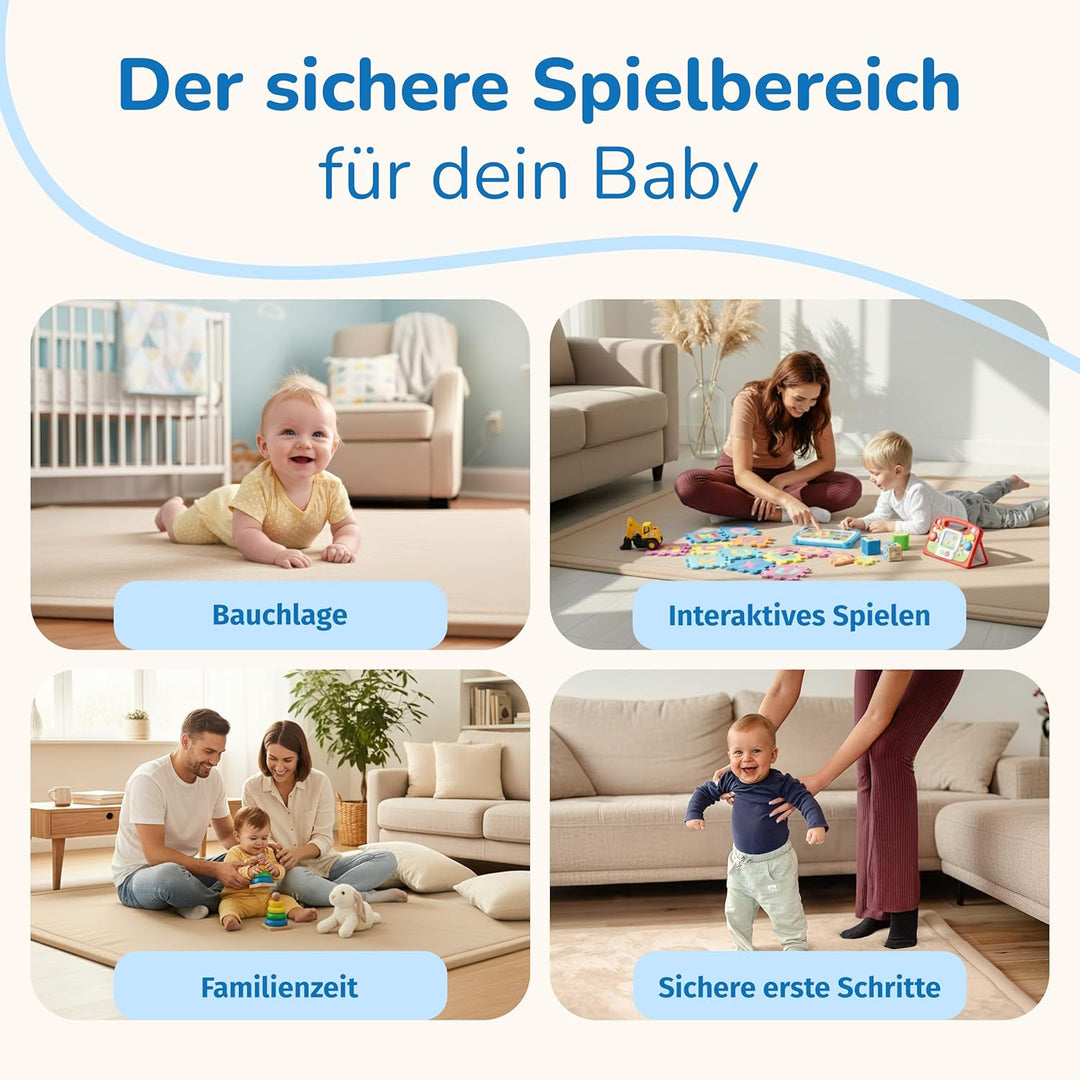 BabybeFun Krabbelmatte Baby - kuschelig weich - 3cm Dicke Spielmatte - schützt vor Stössen - Teppich