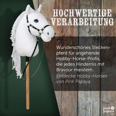 Pink Papaya Hobby Horse Mia, mit Halfter und Trense, Steckenpferd fürs Hobby Horsing, Pferd zum Reit