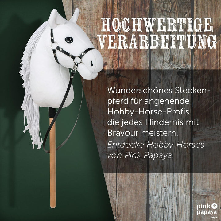 Pink Papaya Hobby Horse Mia, mit Halfter und Trense, Steckenpferd fürs Hobby Horsing, Pferd zum Reit