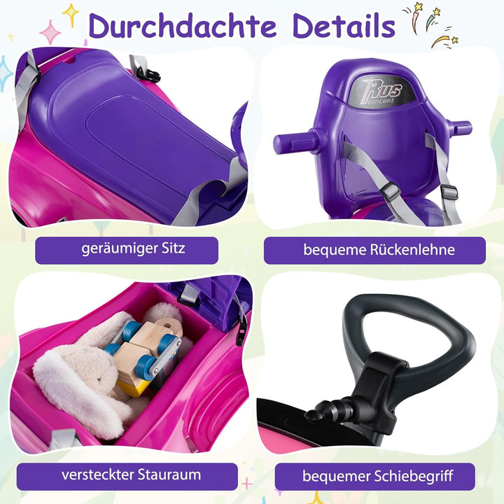 DREAMADE Kinder Rutschauto, 3 in 1 Schiebeauto mit abnehmbarem Verdeck, Sicherheitsgurt & Stauraum,