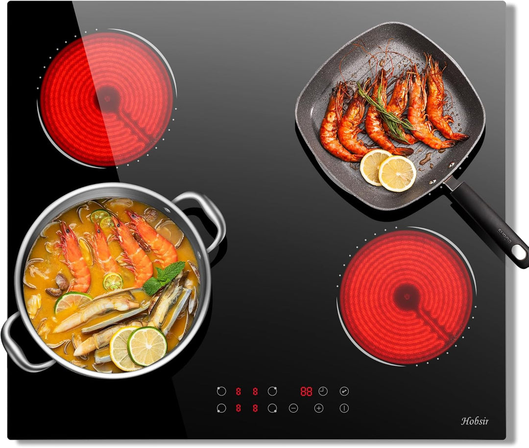 Glaskeramikkochfeld 4 Zonen Kochfelder Sensor-touch Control Kochfeld Autark 60cm, 6000W, 9 Leistungs