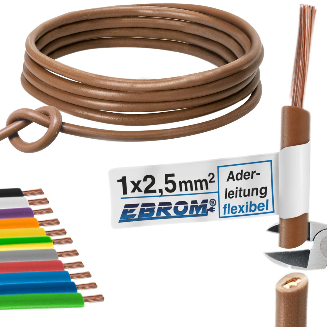 Aderleitung Verdrahtungsleitung - Einzelader flexibel - PVC Leitung - H07V-K 2,5 mm² - Farbe: braun
