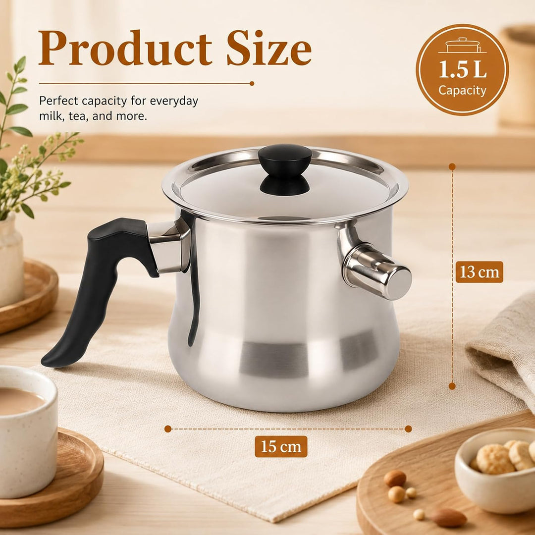 Milchtopf mit Deckel,Edelstahl Milchtopf Induktion,Milchtopf Doppelwandig | 1.5L Simmertopf, Milchko