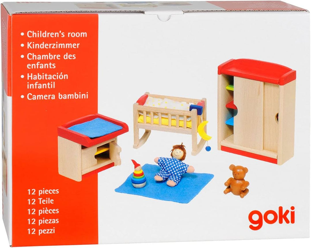 Goki 51905 - Kinderzimmer, 12-teilig, Puppenhausmöbel Single, Single