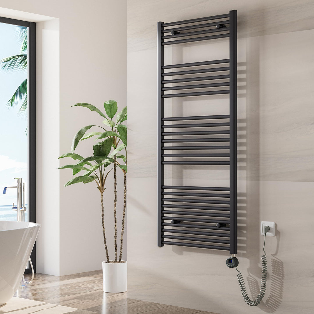 Heilmetz Badheizkörper Elektrisch mit Heizstab 600W Leistung 1400 x 600 mm Anthrazit Gerade Bad Heiz