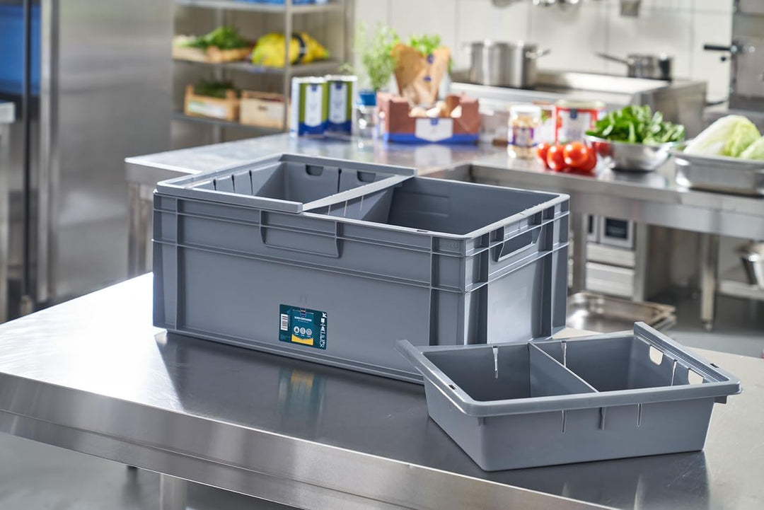 METRO Professional Eurobox, PP, 60 x 40 x 24 cm, 47 L, 25 kg, stapelbar, mit Handgriff, grau (47 L),