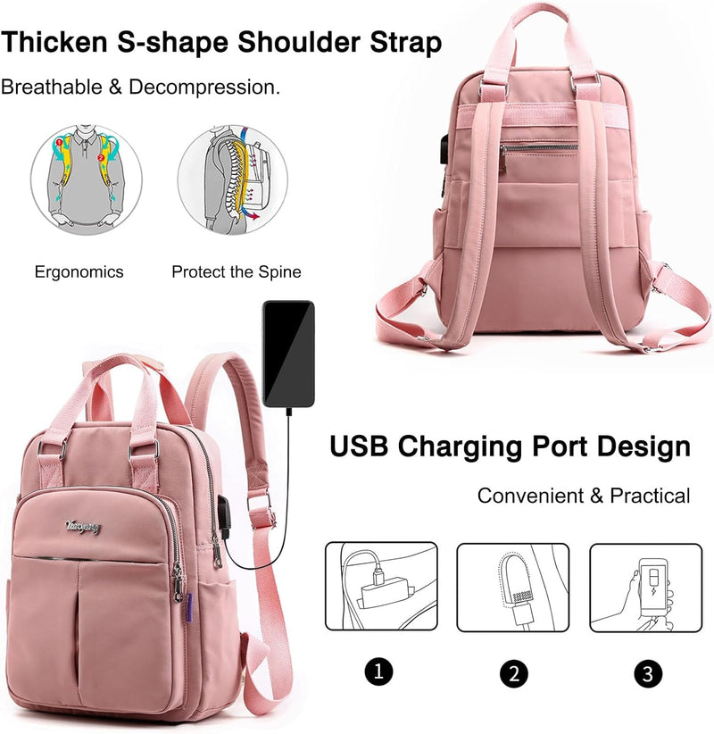 FANDARE Damen Rucksäcke Laptop Handtasche Schulrucksack Schultasche Mädchen Schulranzen mit USB Reis