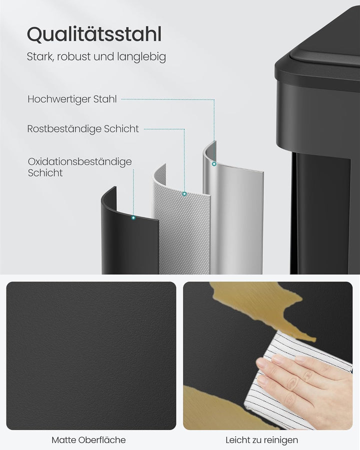 SONGMICS Mülleimer Küche, Mülltrennsystem 2 x 15 L, 2 Fächer für Recycling und Restmüll, Abfalleimer