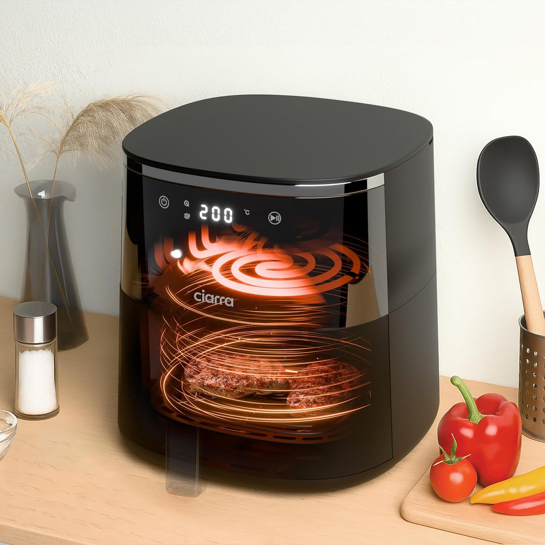 CIARRA Heissluftfritteuse mit digitalem Touchpanel, 5 l, benötigt kein Öl, Heissluftfrittieren, extr
