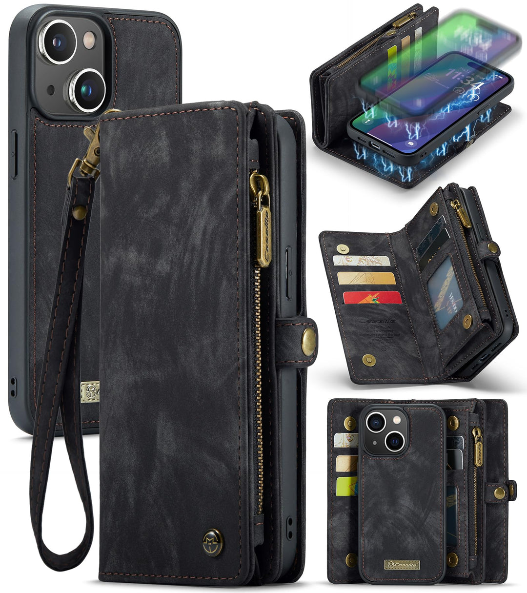 UFinetech für iPhone 15 Hülle, Flip Leder TPU Stossfest Kartenfach Tasche Handyhülle für iPhone 15,