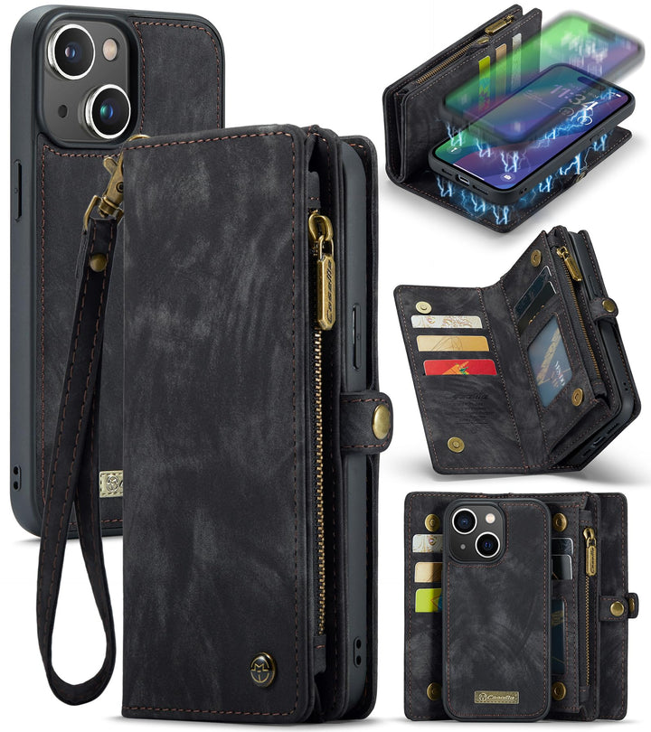 UFinetech für iPhone 15 Hülle, Flip Leder TPU Stossfest Kartenfach Tasche Handyhülle für iPhone 15,