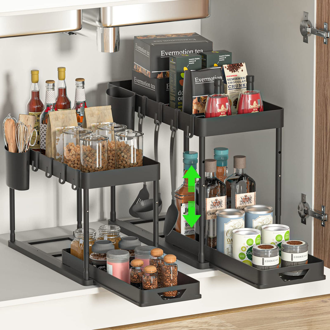 SKYSER Unter Waschbecken Regal Küche Organizer 2-stöckiger Schubladen-Organizer Anhebbares Schrank O