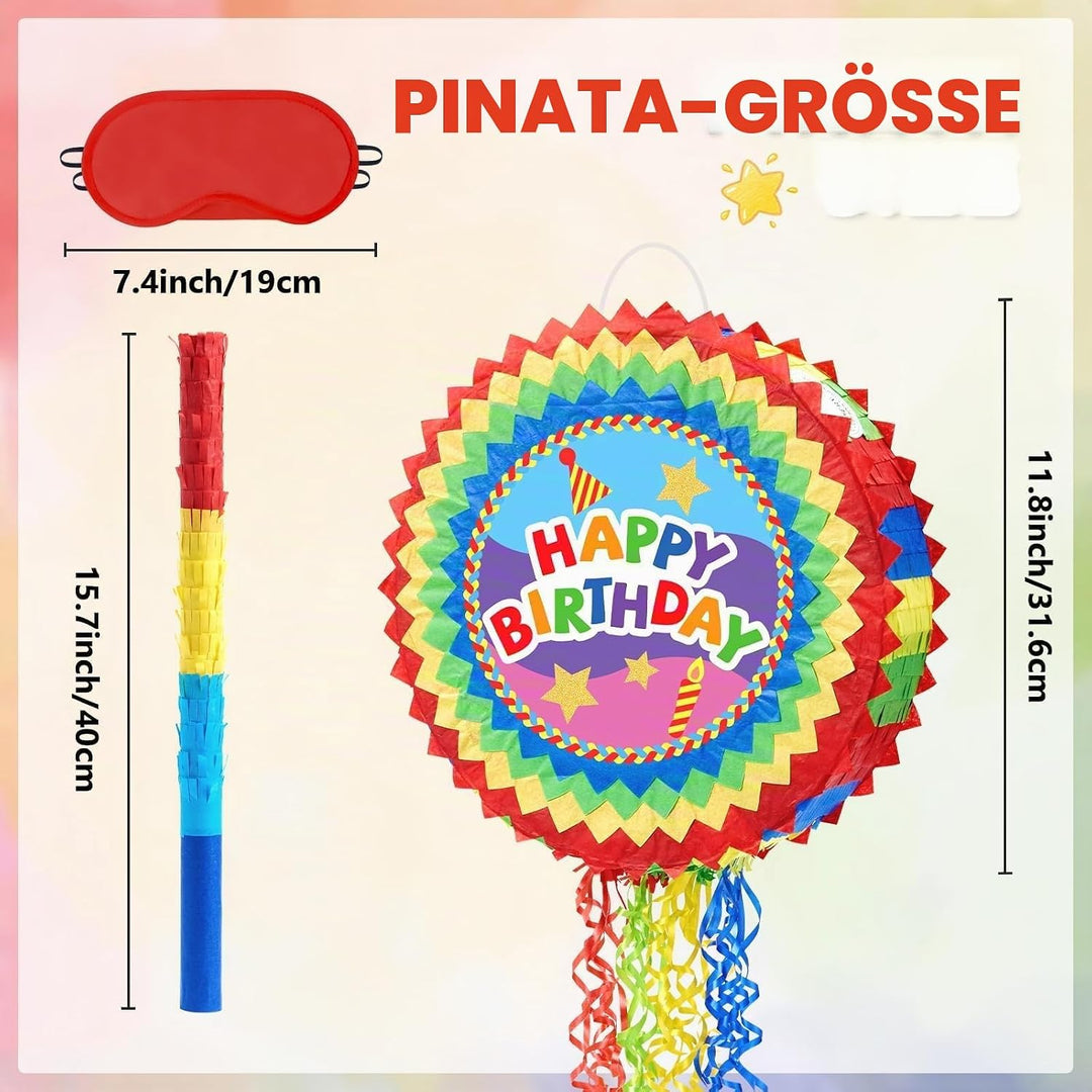 WERNNSAI Pinata – Geburtstag Pinata Kinder Bunt Piñata Set mit Stock Augenbinde Zugschnur Geburtstag