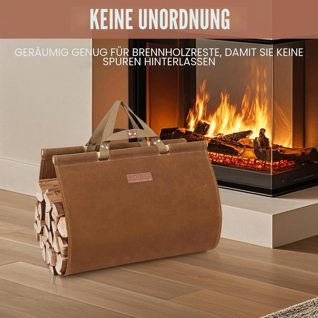Kaminholzträger mit Griffen – gewachster Leinenholzträger für Brennholz, Holzträger für Brennholz, T