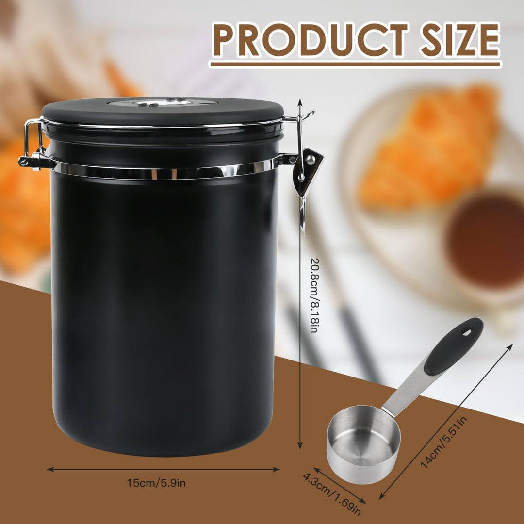 2,8 L Kaffeedose Luftdicht 1kg Bohnen, Vakuum Kaffeedose mit EdelstahllöFfel Und Zeiterfassungsaufbe