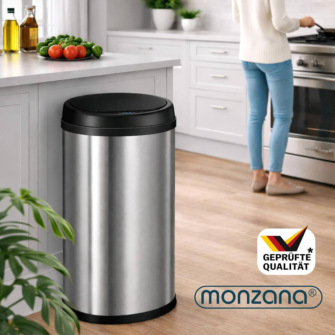 Monzana® Mülleimer Küche mit Deckel Sensor 40L Edelstahl USB Ladekabel Berührungslos Hygienisch Papi