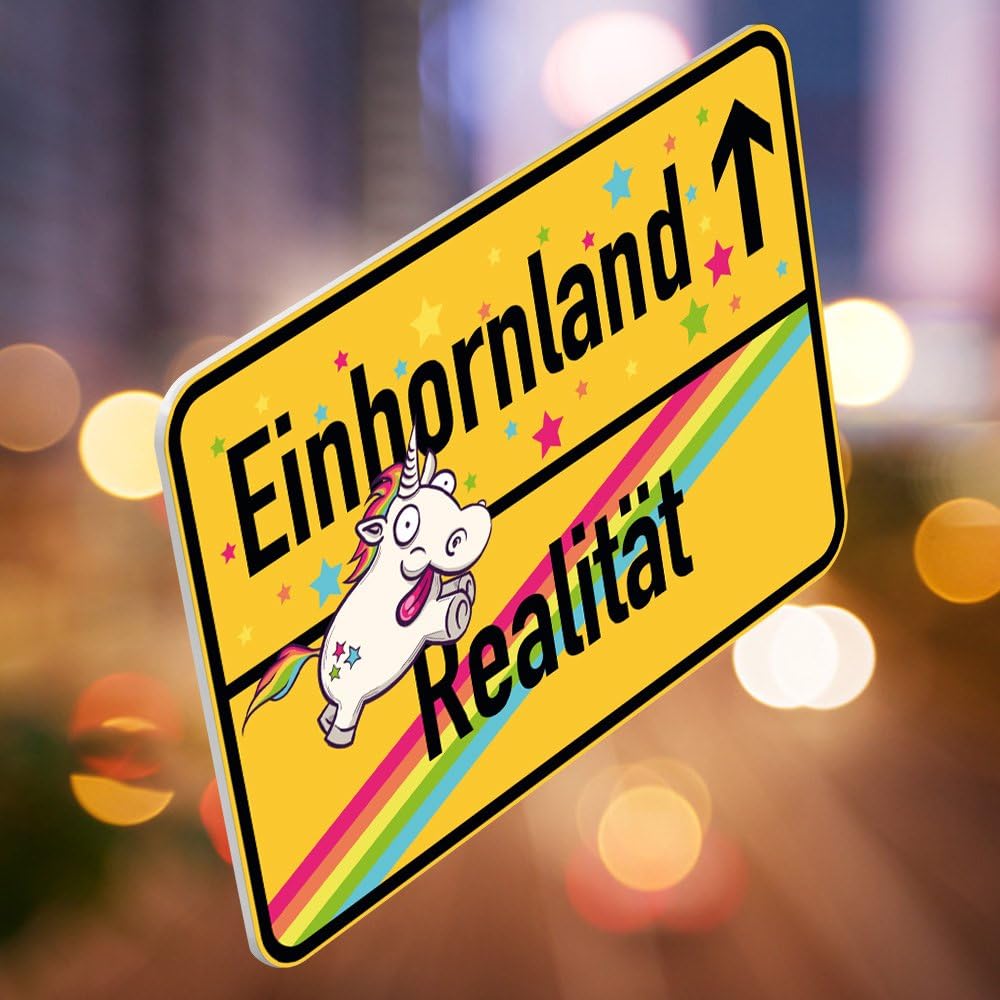 printplanet® Ortsschild Einhornland - 1 - Einhorn Schild aus 5 mm PVC Kunststoff - Grösse 600 mm x 4