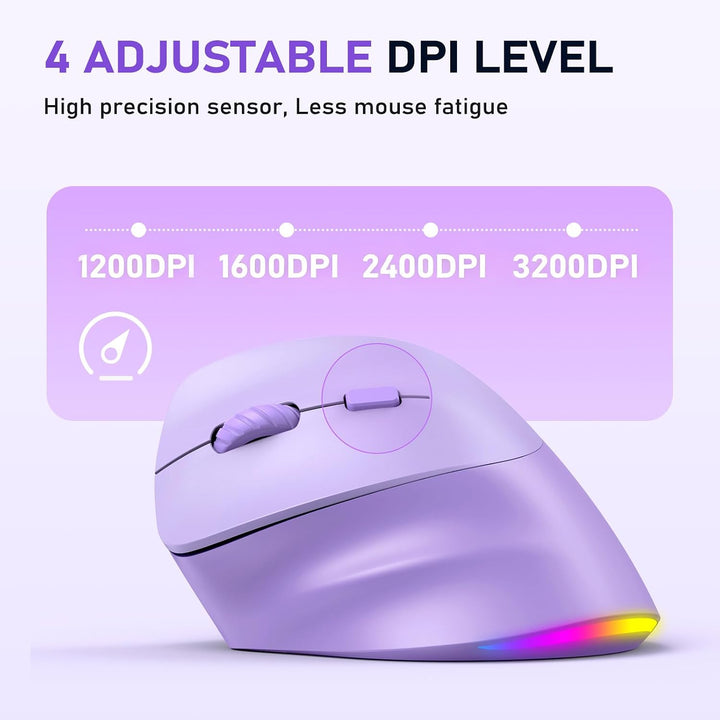 MEETION Linkshänder-Maus, Ergonomisch, Kabellos, Vertikal, RGB für Bluetooth (5.2 + 3.0) und USB-A M