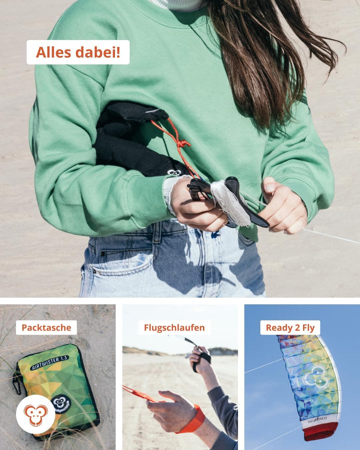 Skymonkey Airtwister Lenkmatte inkl. Packsack & Flugschlaufen - Lenkdrachen bereits fertig angeleint