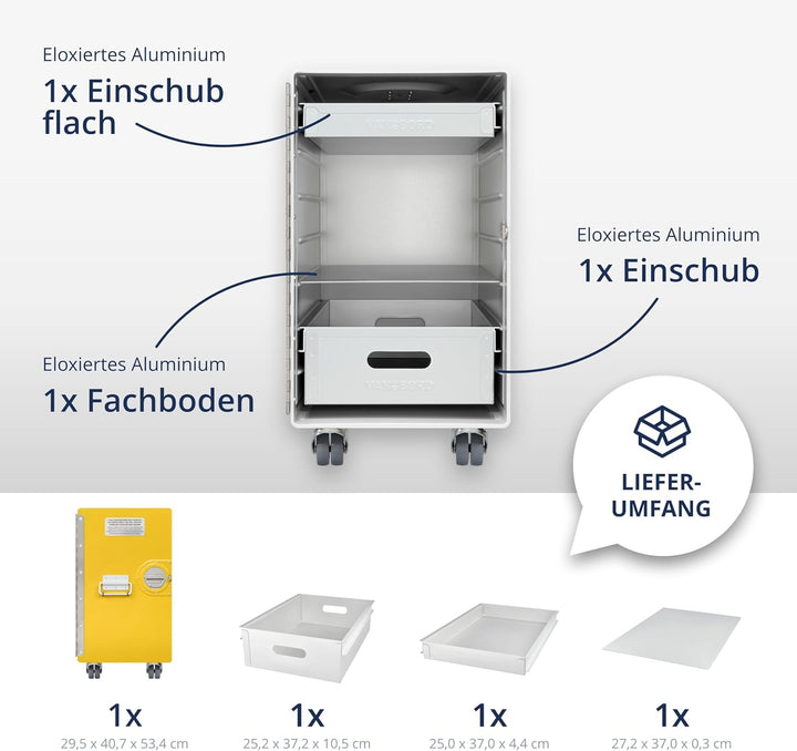 Rollcontainer mit Schubladen, mobiler Aktenschrank, Metallschrank, Schubladenschrank Küche, Druckert