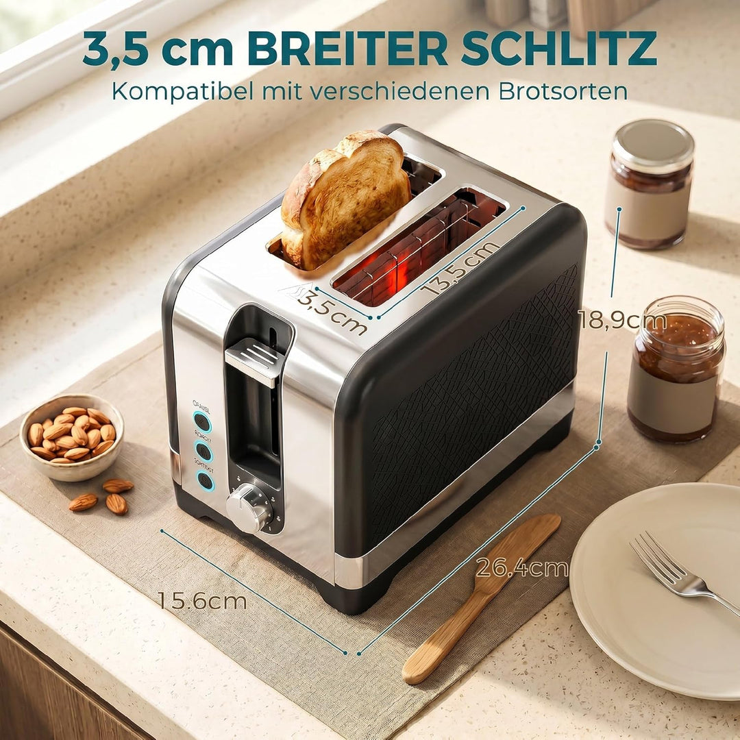 HOMCOM Toaster 2 Scheiben mit 7 Bräunungsstufen, Aufwärmen, Auftauen, Abbruch, Brötchenaufsatz, Selb